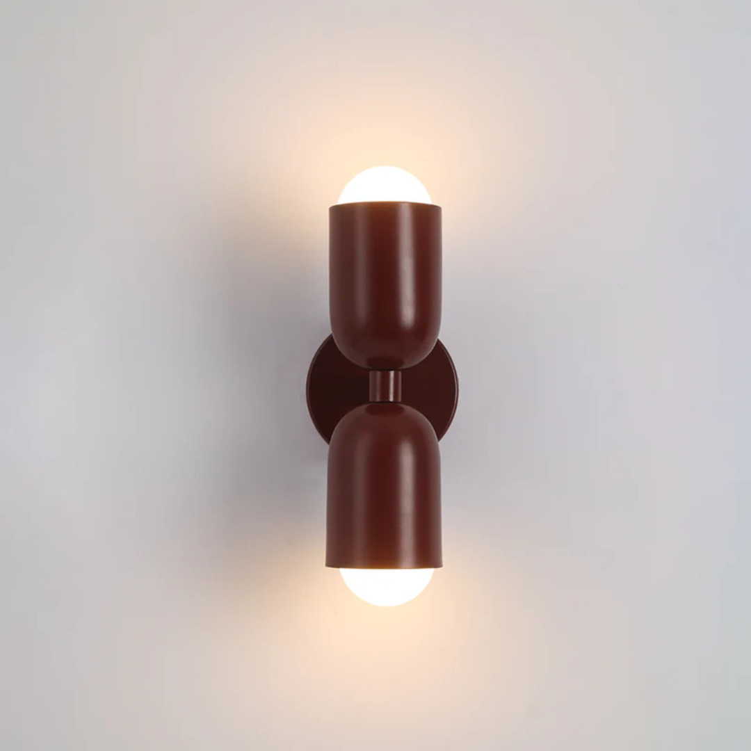 Aplique de pared moderno con iluminación LED doble hacia arriba y abajo y exterior de bloques de color