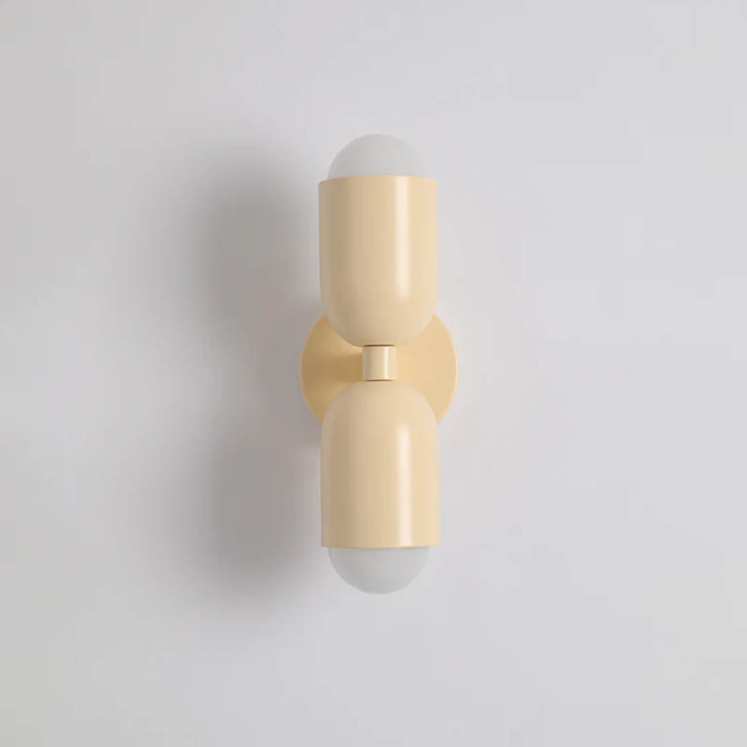 Aplique de pared moderno con iluminación LED doble hacia arriba y abajo y exterior de bloques de color