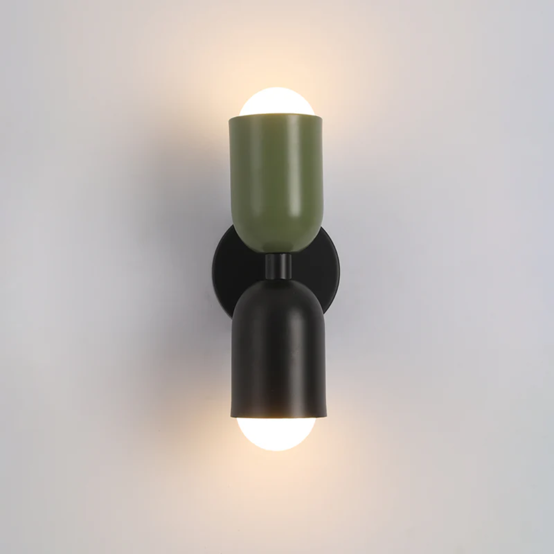 Aplique de pared moderno con iluminación LED doble hacia arriba y abajo y exterior de bloques de color