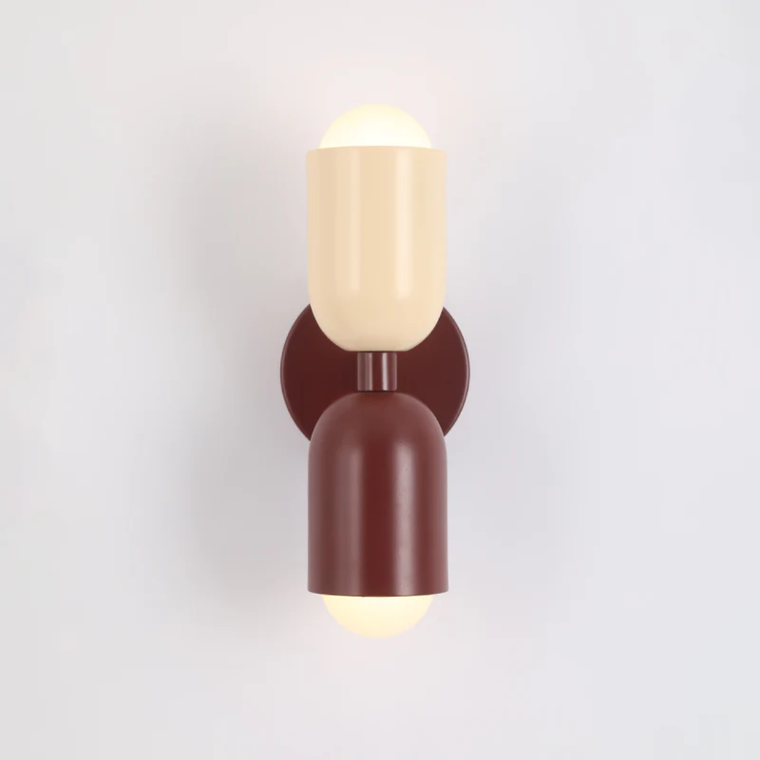 Aplique de pared moderno con iluminación LED doble hacia arriba y abajo y exterior de bloques de color