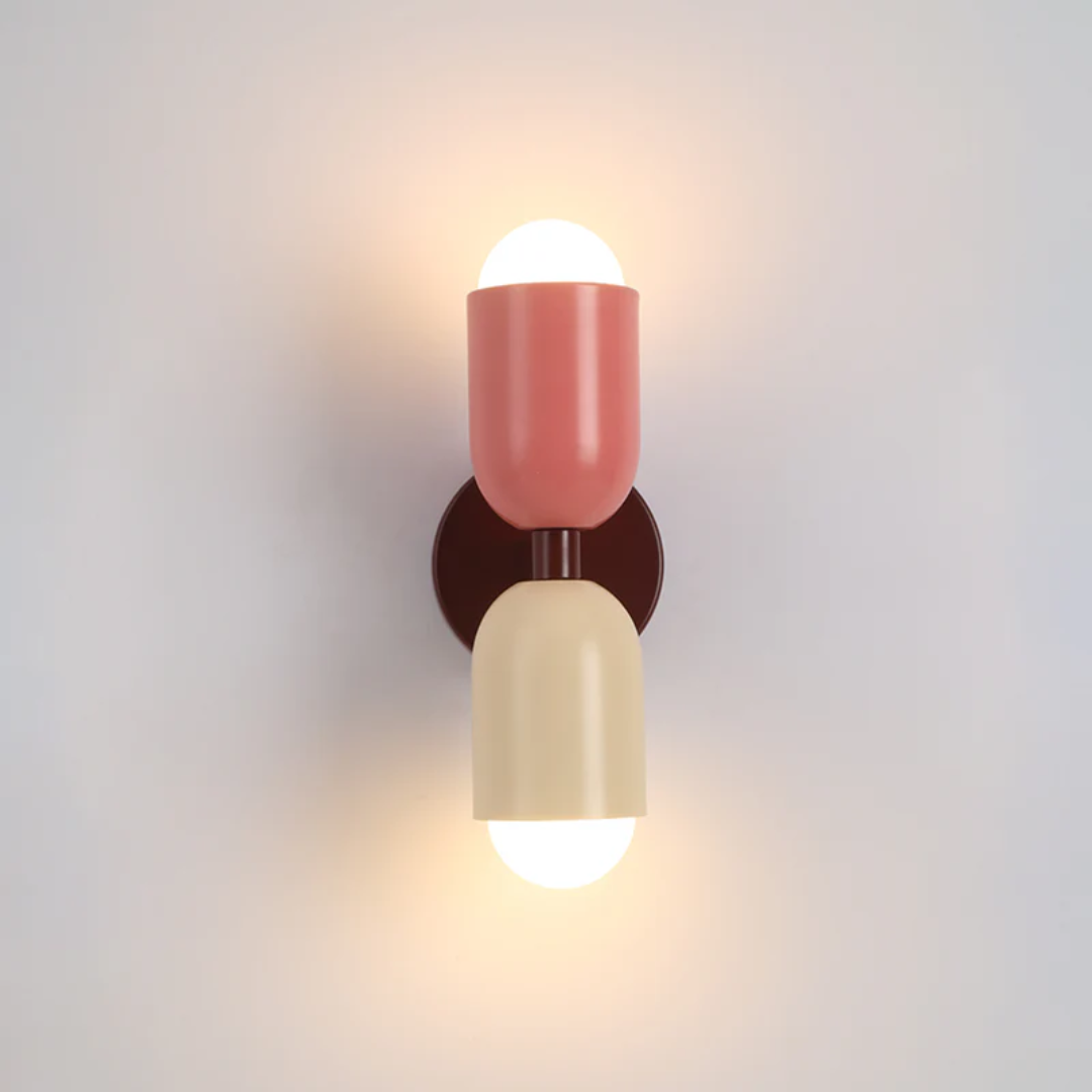 Aplique de pared moderno con iluminación LED doble hacia arriba y abajo y exterior de bloques de color