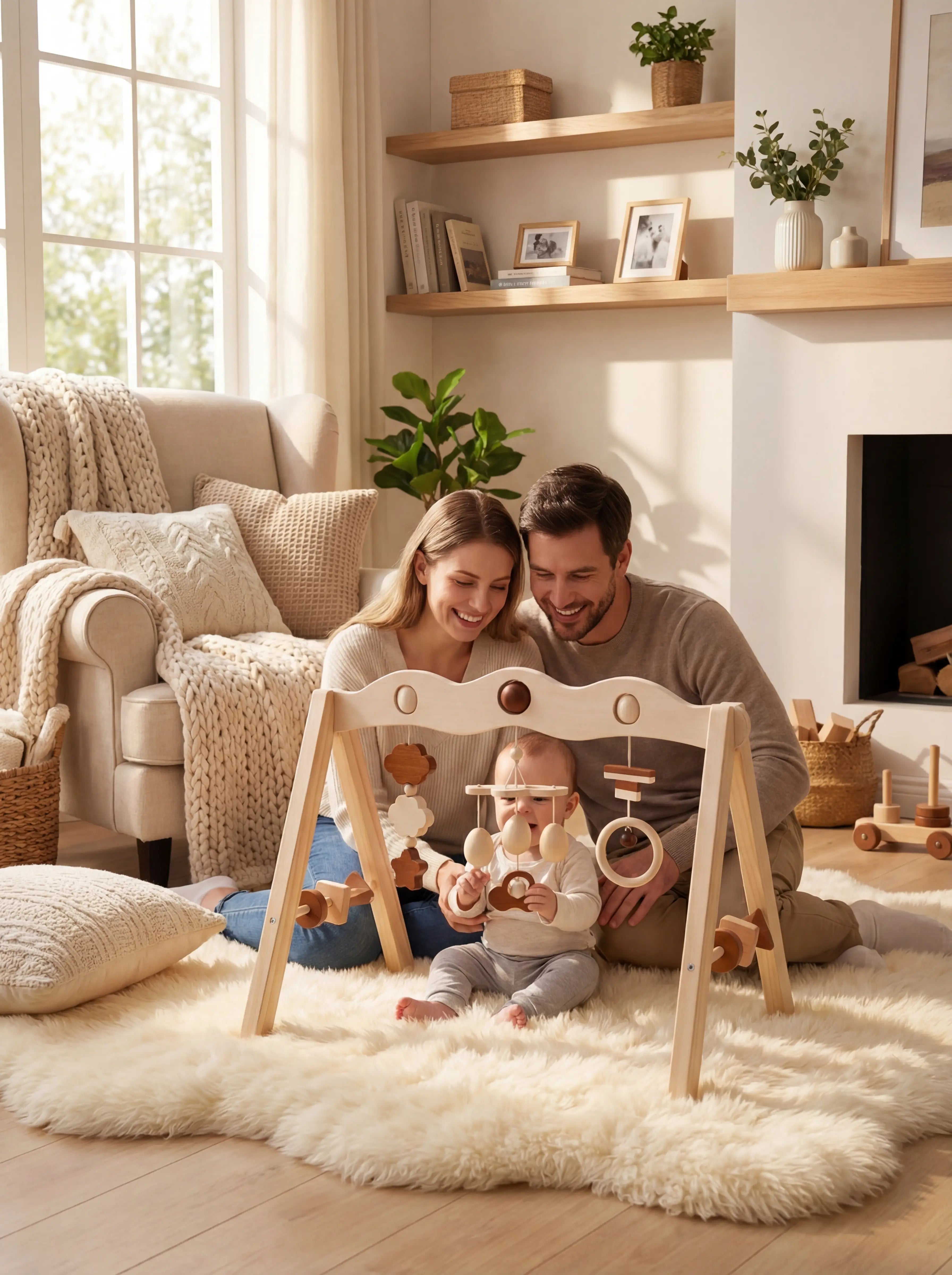 Arco de actividades de madera natural – Gimnasio sensorial para bebés y niños pequeños
