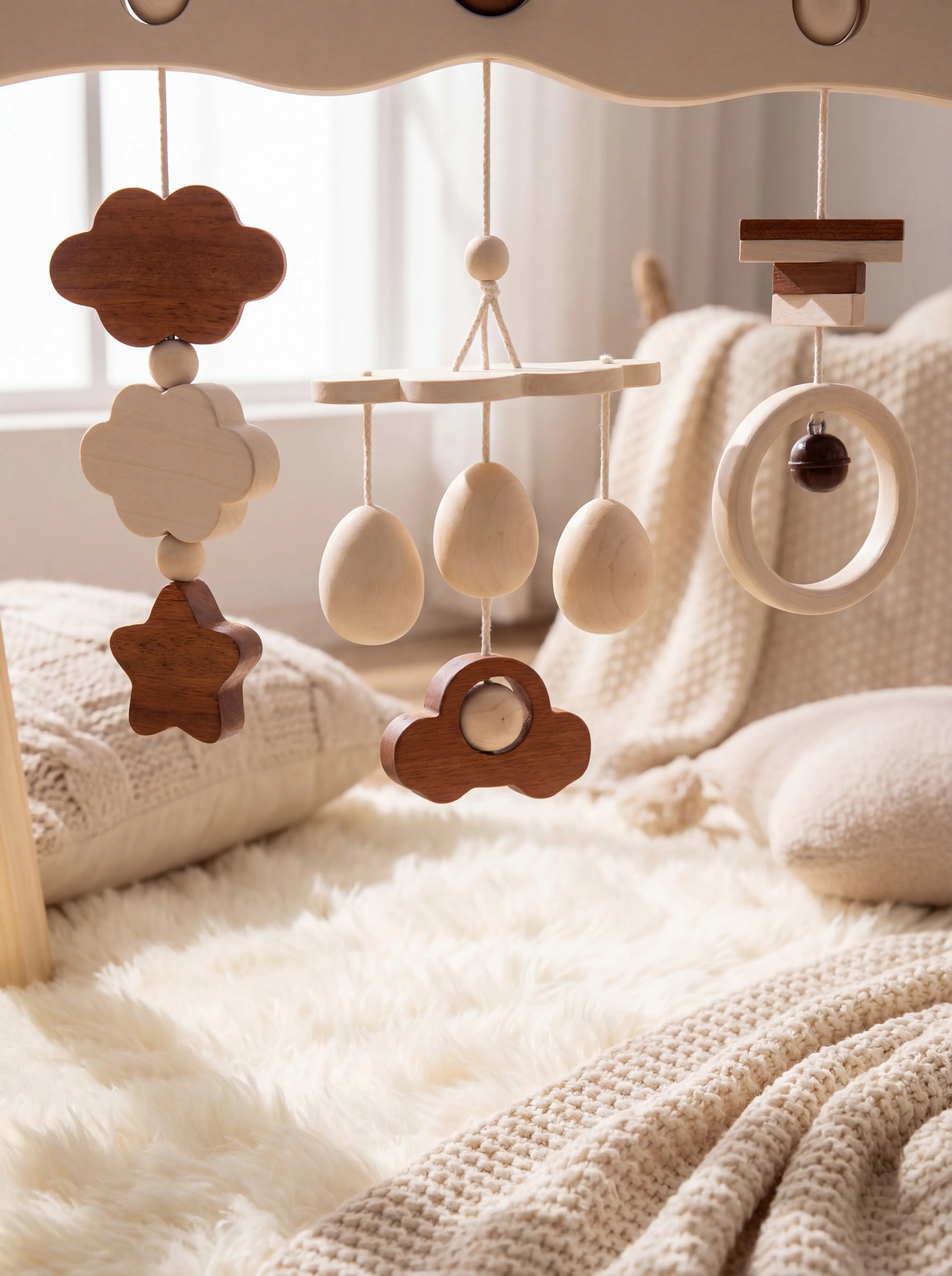 Arco de actividades de madera natural – Gimnasio sensorial para bebés y niños pequeños