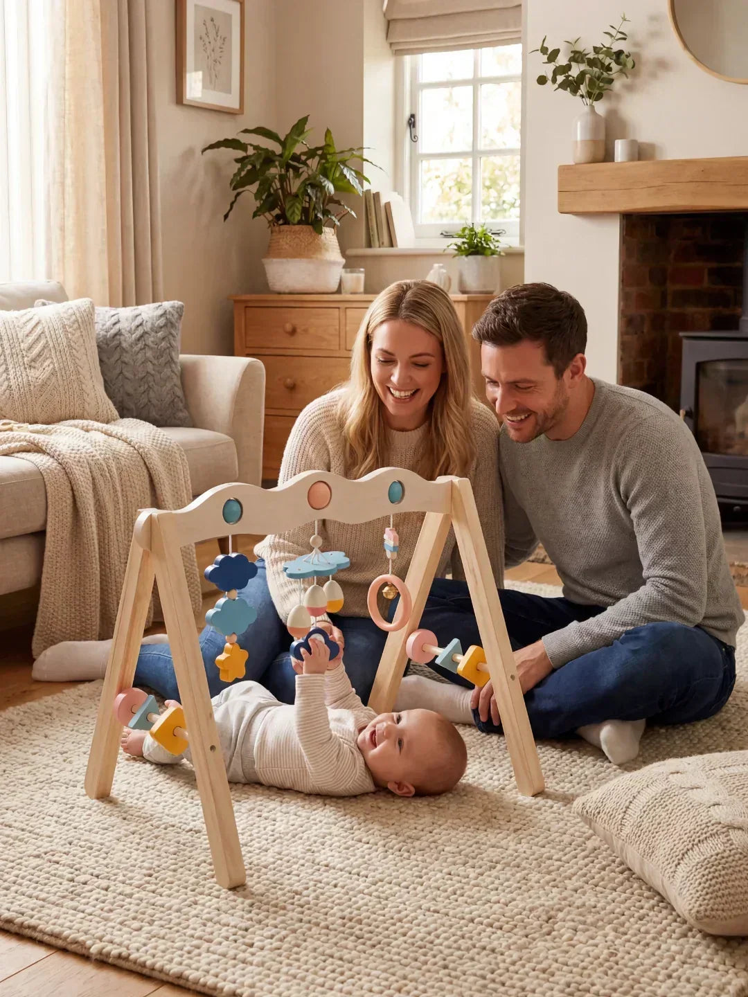 Arco de actividades de madera natural – Gimnasio sensorial para bebés y niños pequeños