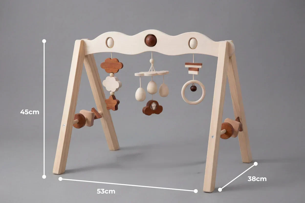 Arco de actividades de madera natural – Gimnasio sensorial para bebés y niños pequeños