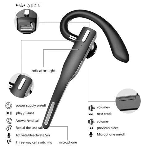 Auricular Bluetooth 5.1 inalámbrico con doble micrófono y cancelación de ruido para camioneros