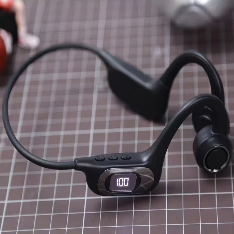 Auriculares de conducción ósea | Diseño abierto con banda envolvente | Pantalla LED de batería