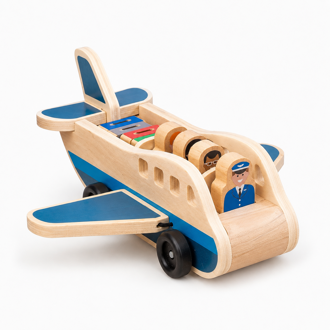 Avión de madera Montessori para empujar y arrastrar