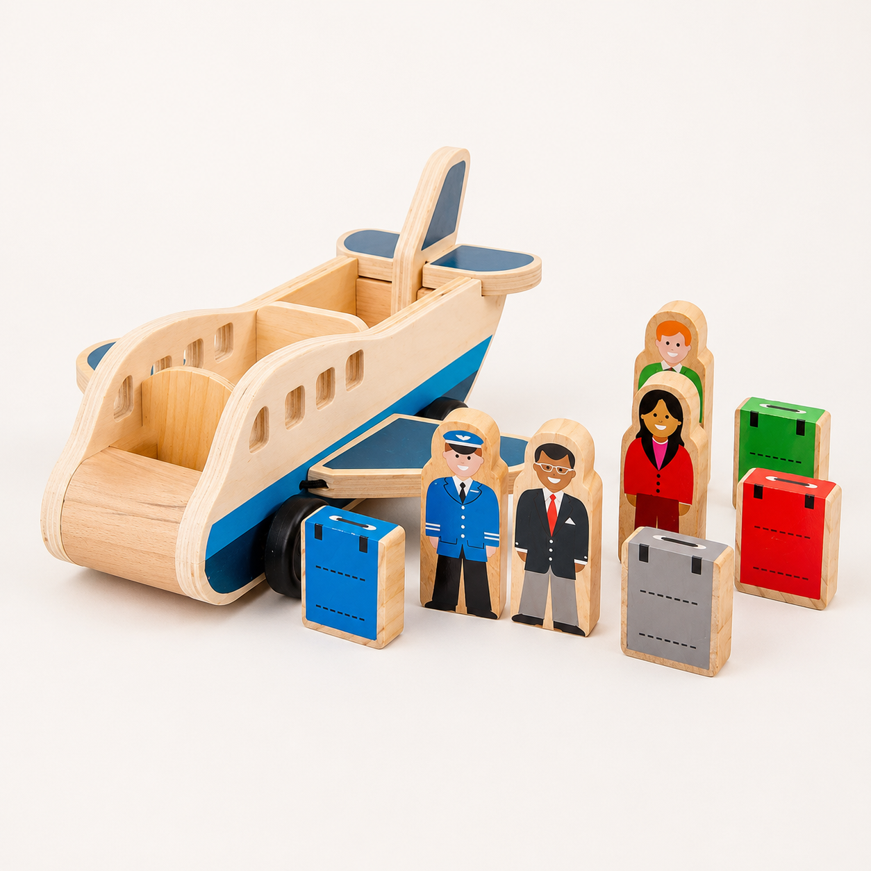 Avión de madera Montessori para empujar y arrastrar