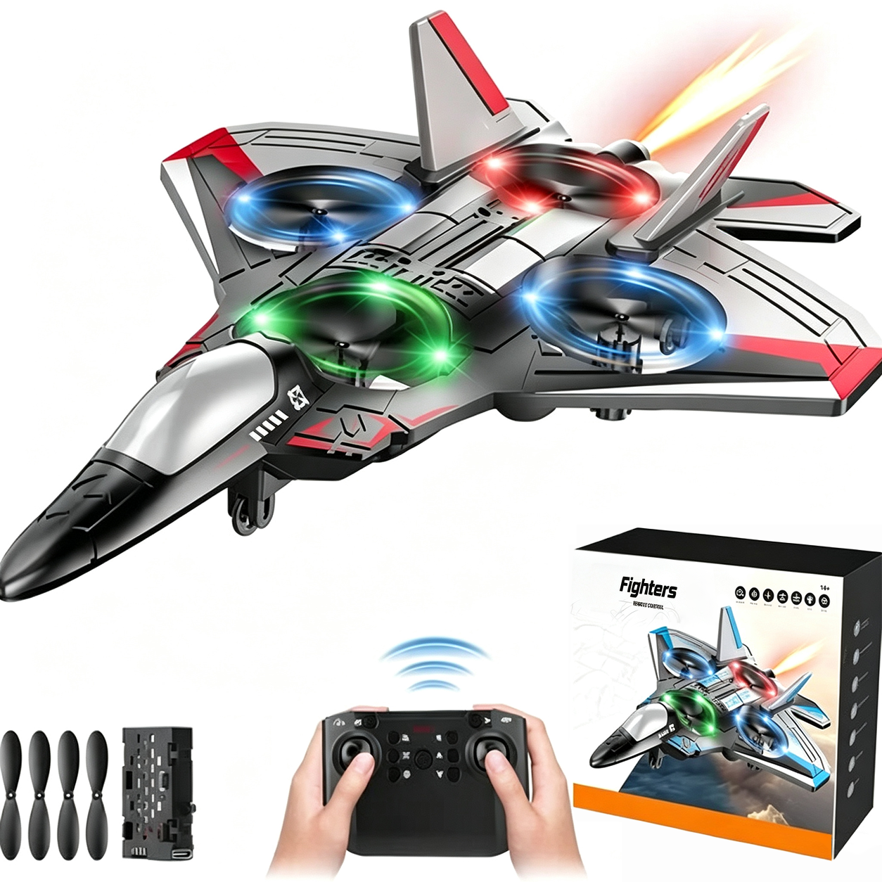 Avión teledirigido con giros 360° y luces LED resistente a golpes JetGlow