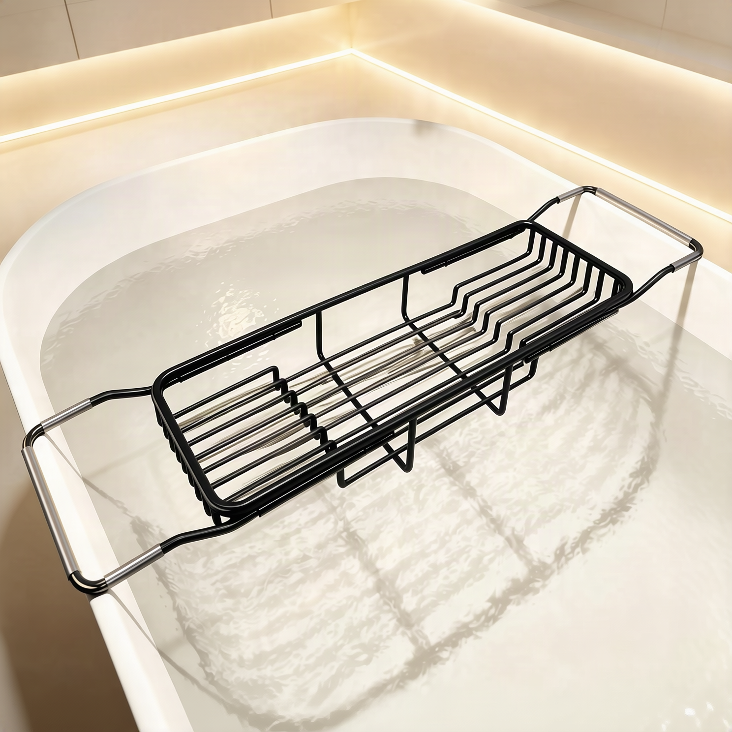 Bandeja extensible de acero inoxidable para bañera