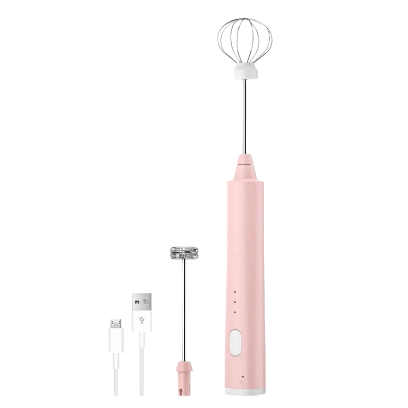 Batidora de mano con cabezales de acero inoxidable y recarga USB, empuñadura desmontable