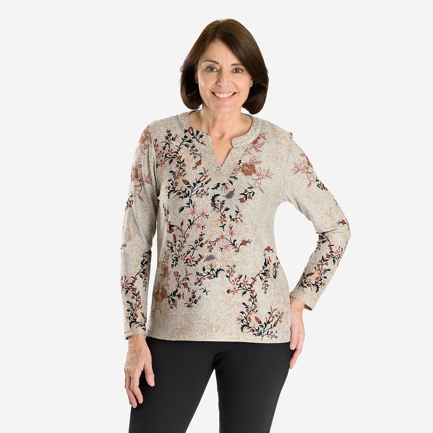 Blusa de manga larga con cuello en V y estampado floral Sugar Crisp