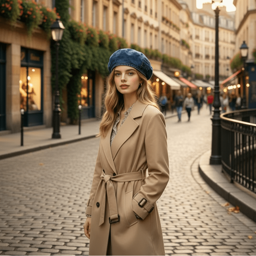 Boina de denim vintage para mujer con estilo retro atemporal