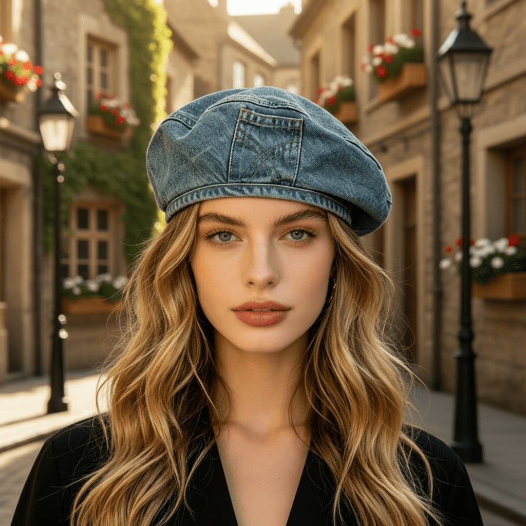 Boina de denim vintage para mujer con estilo retro atemporal