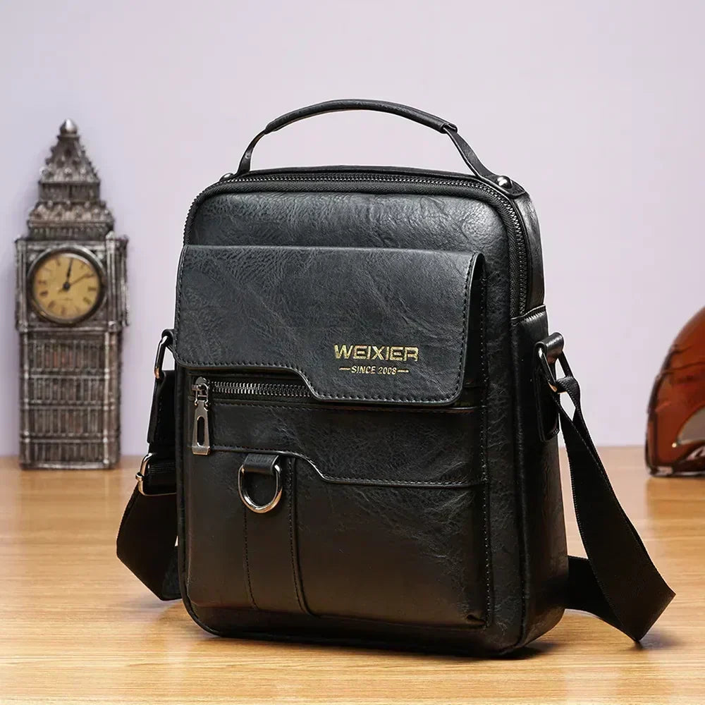 Bolso bandolera vertical de piel para hombre