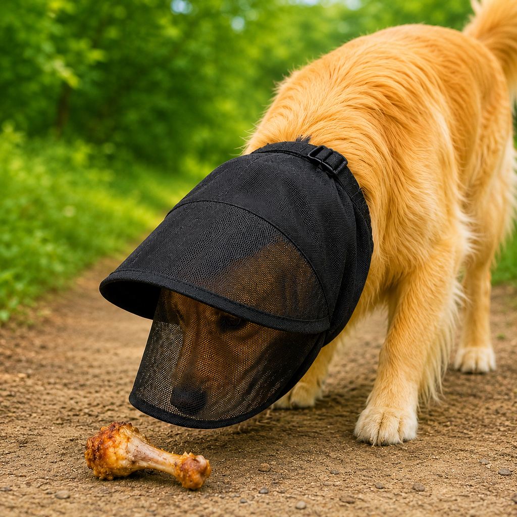 Bozal anti-rebusca transpirable para perros con capucha de malla para paseos