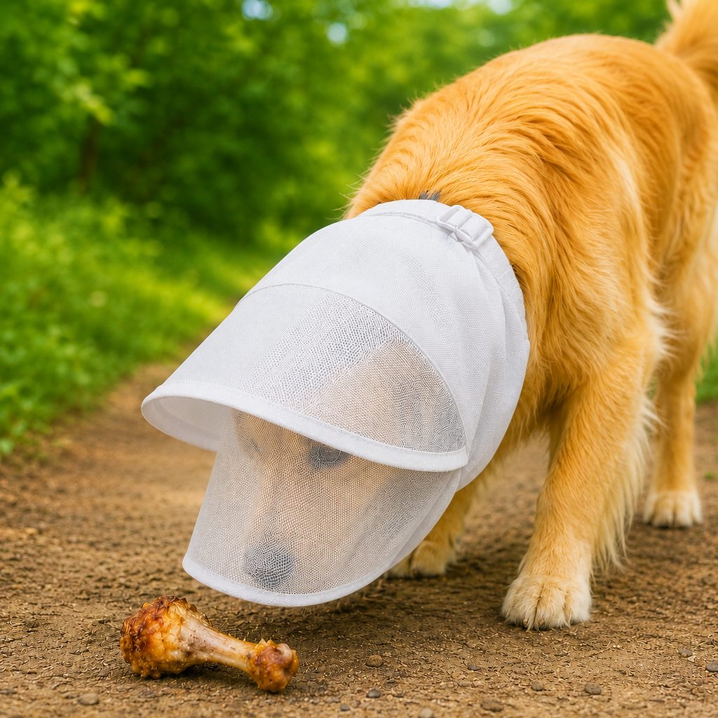Bozal anti-rebusca transpirable para perros con capucha de malla para paseos