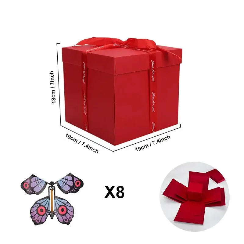 Caja explosiva regalo personalizada con compartimento secreto y 8 mariposas gratis