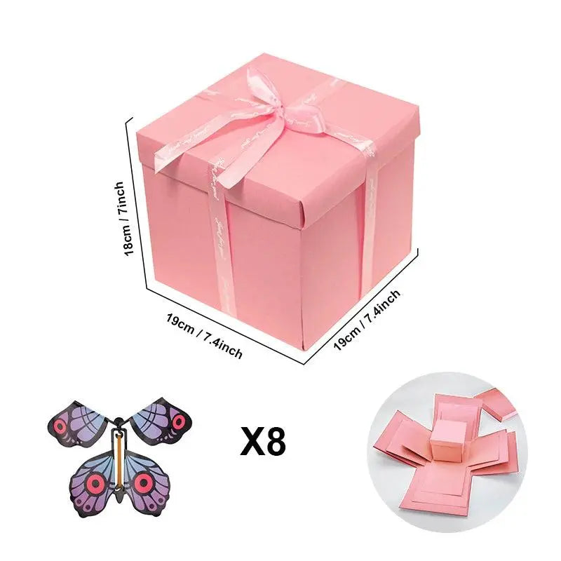 Caja explosiva regalo personalizada con compartimento secreto y 8 mariposas gratis