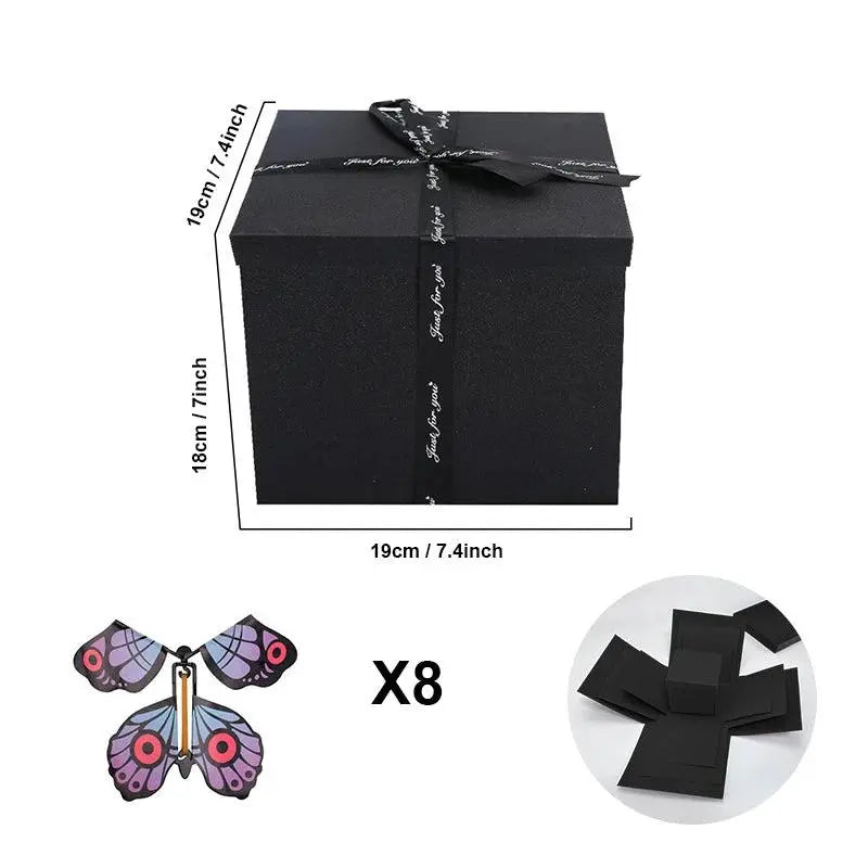 Caja explosiva regalo personalizada con compartimento secreto y 8 mariposas gratis