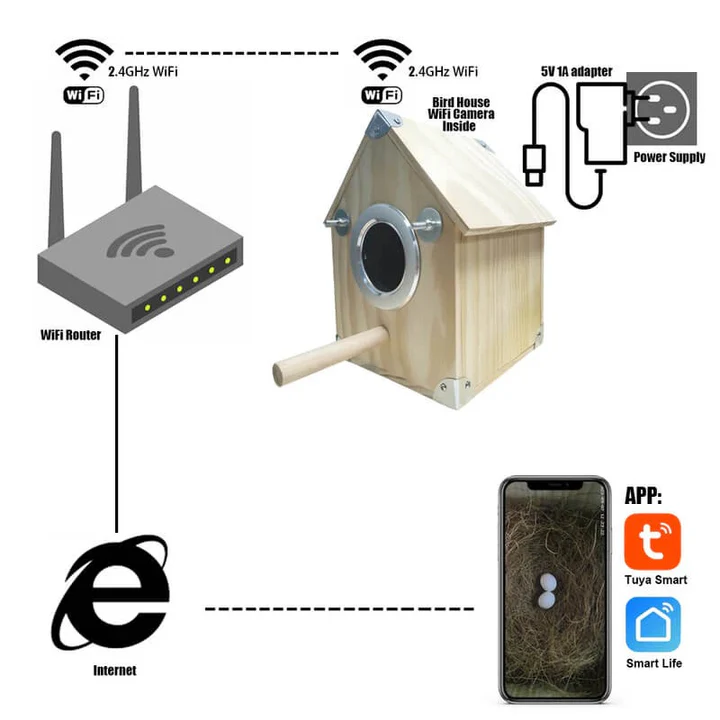Caja nido con cámara para observación de aves