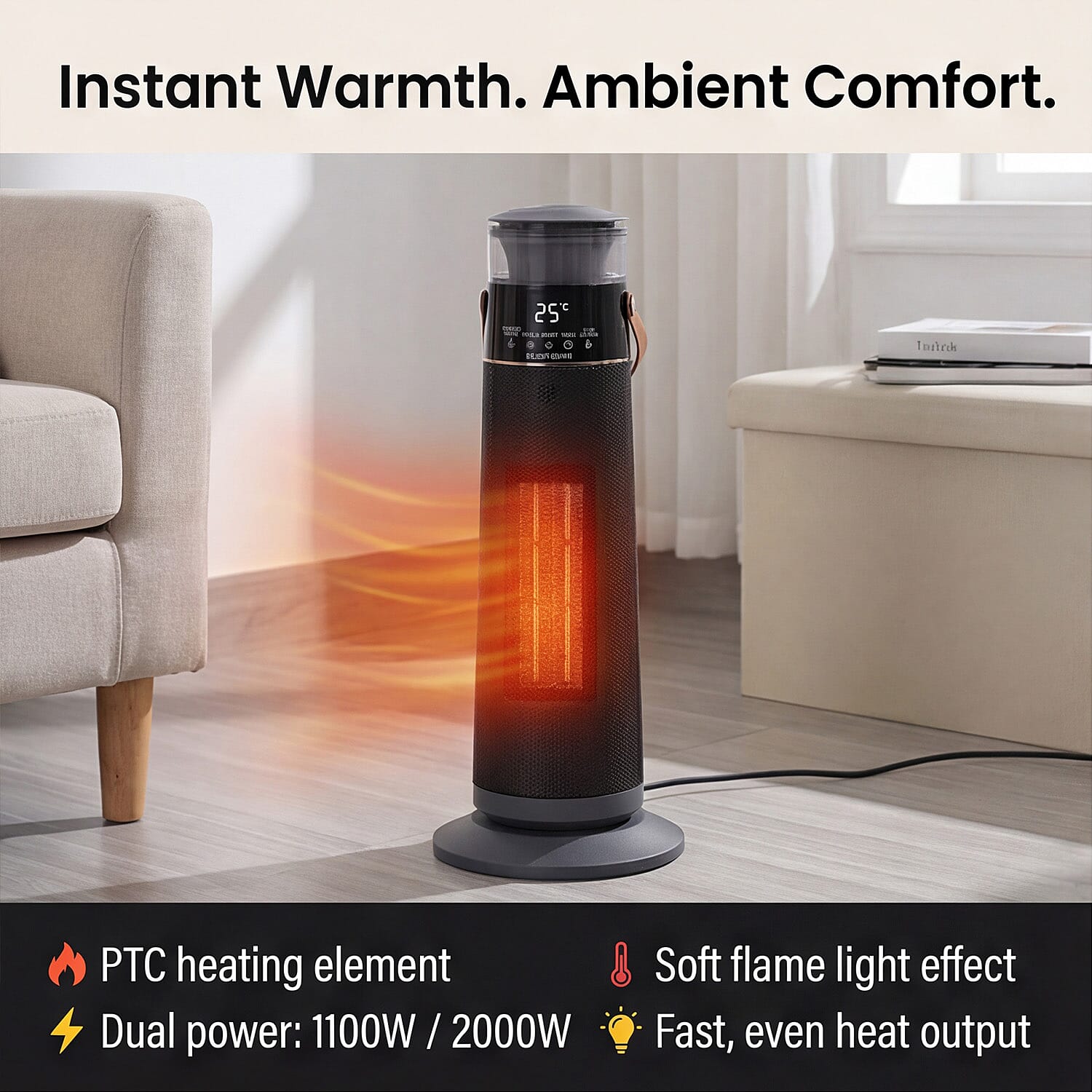 Calefactor y humidificador PTC 4 en 1 Bliss & Beyond 1100-2000 W negro