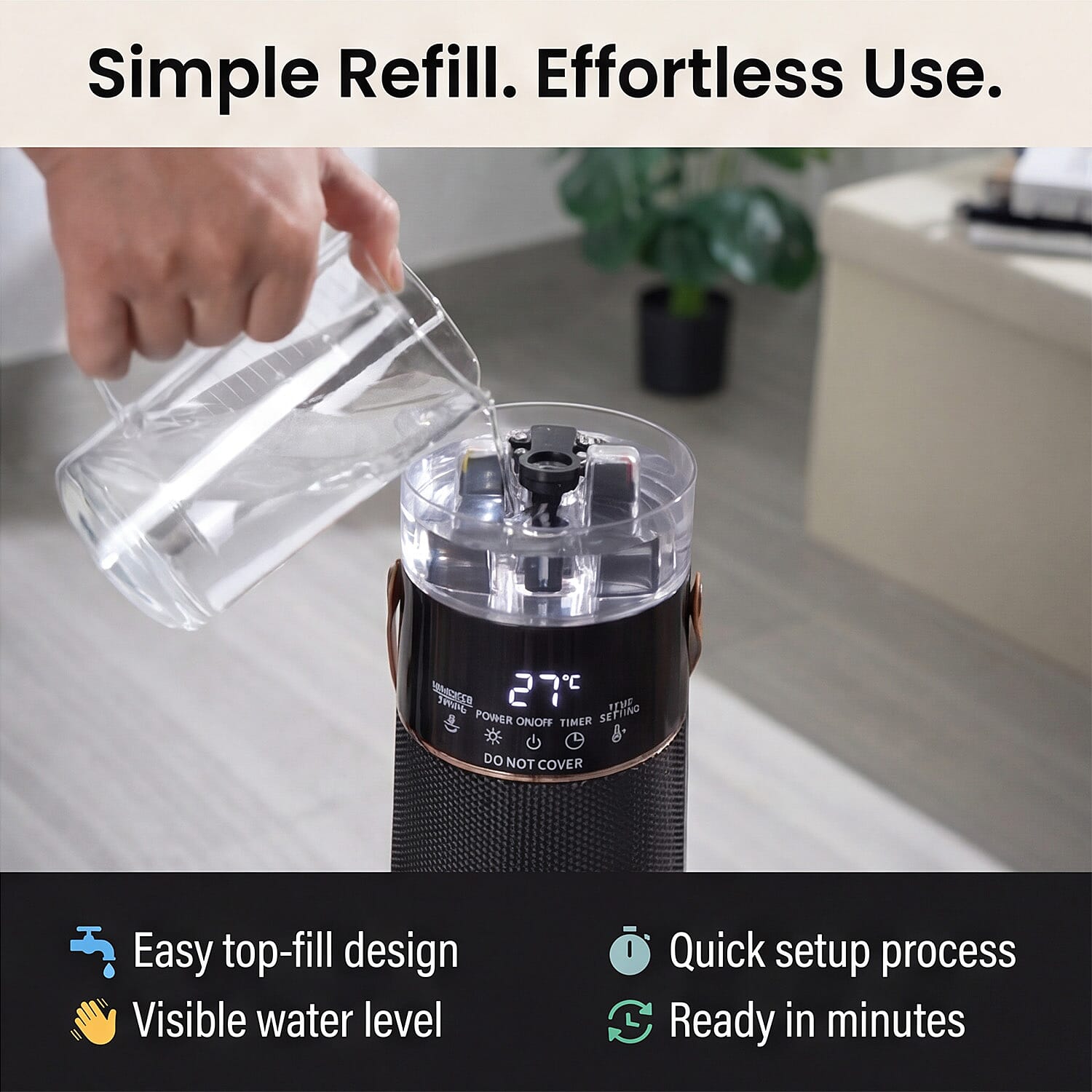 Calefactor y humidificador PTC 4 en 1 Bliss & Beyond 1100-2000 W negro