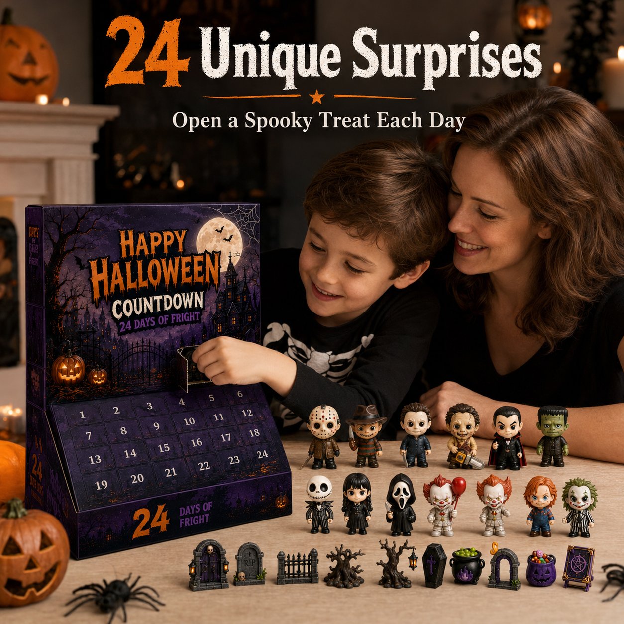 Calendario de adviento de Halloween con 24 días de sorpresas coleccionables