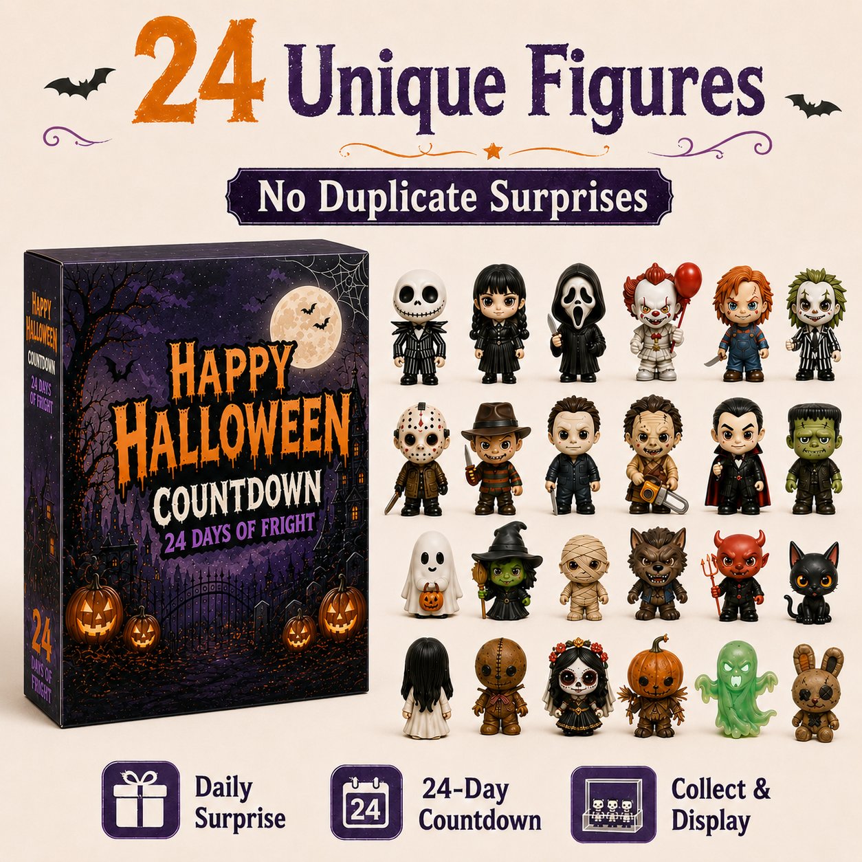 Calendario de adviento de Halloween con 24 días de sorpresas coleccionables