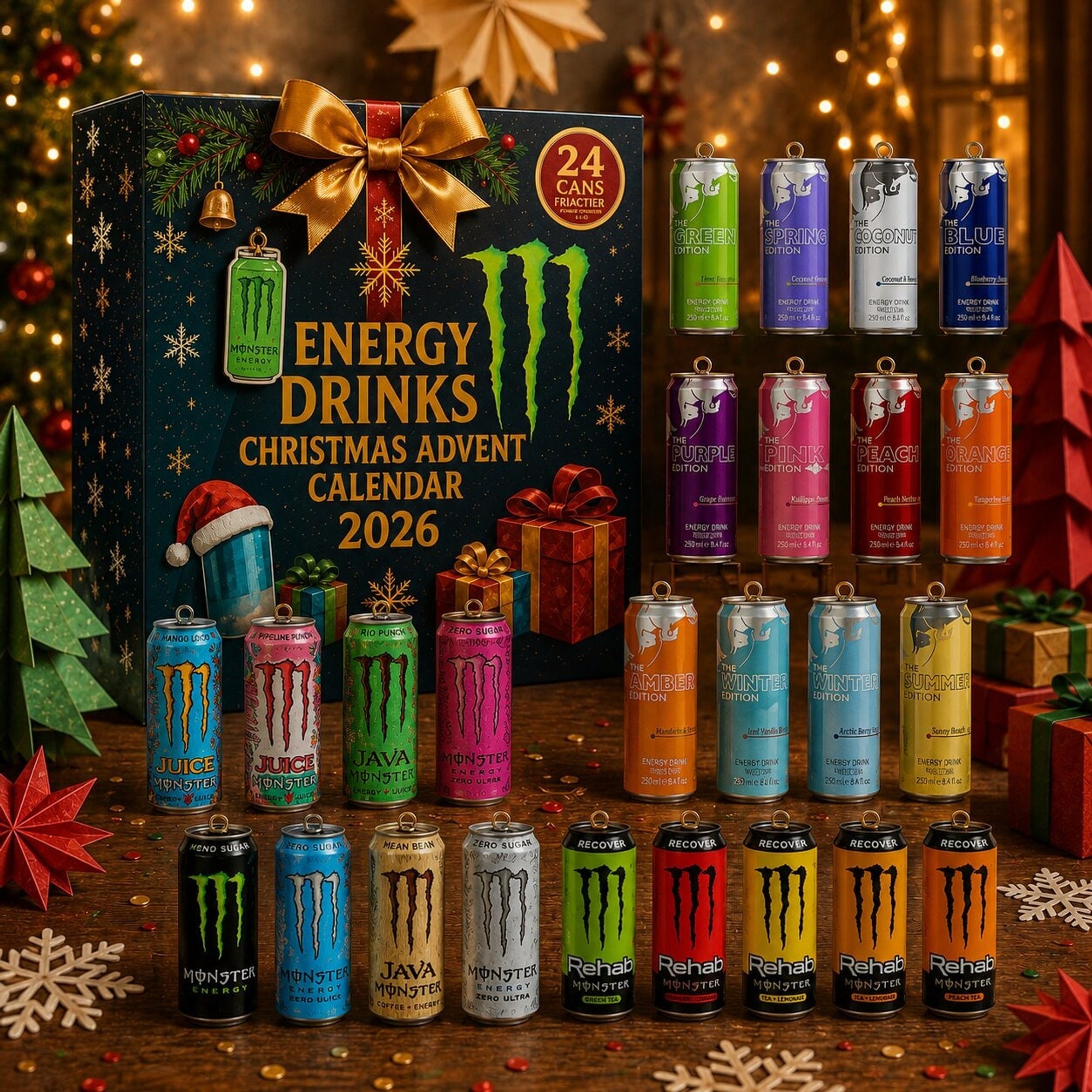 Calendario de adviento de bebidas energéticas 24 días