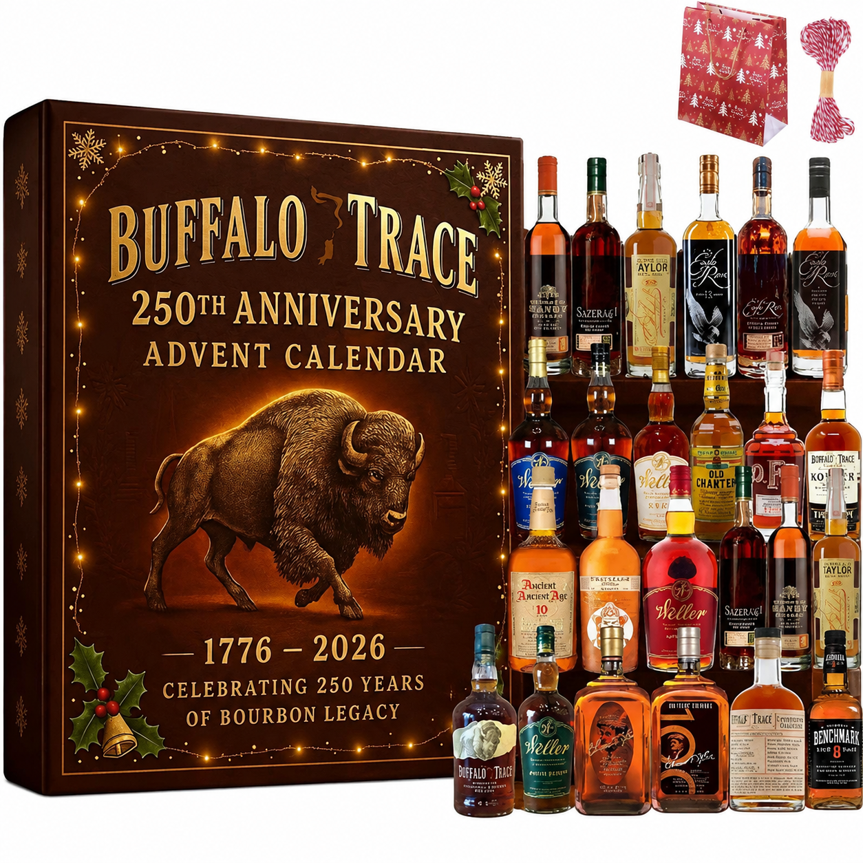 Calendario de adviento de whisky y bourbon con adornos de cuenta atrás
