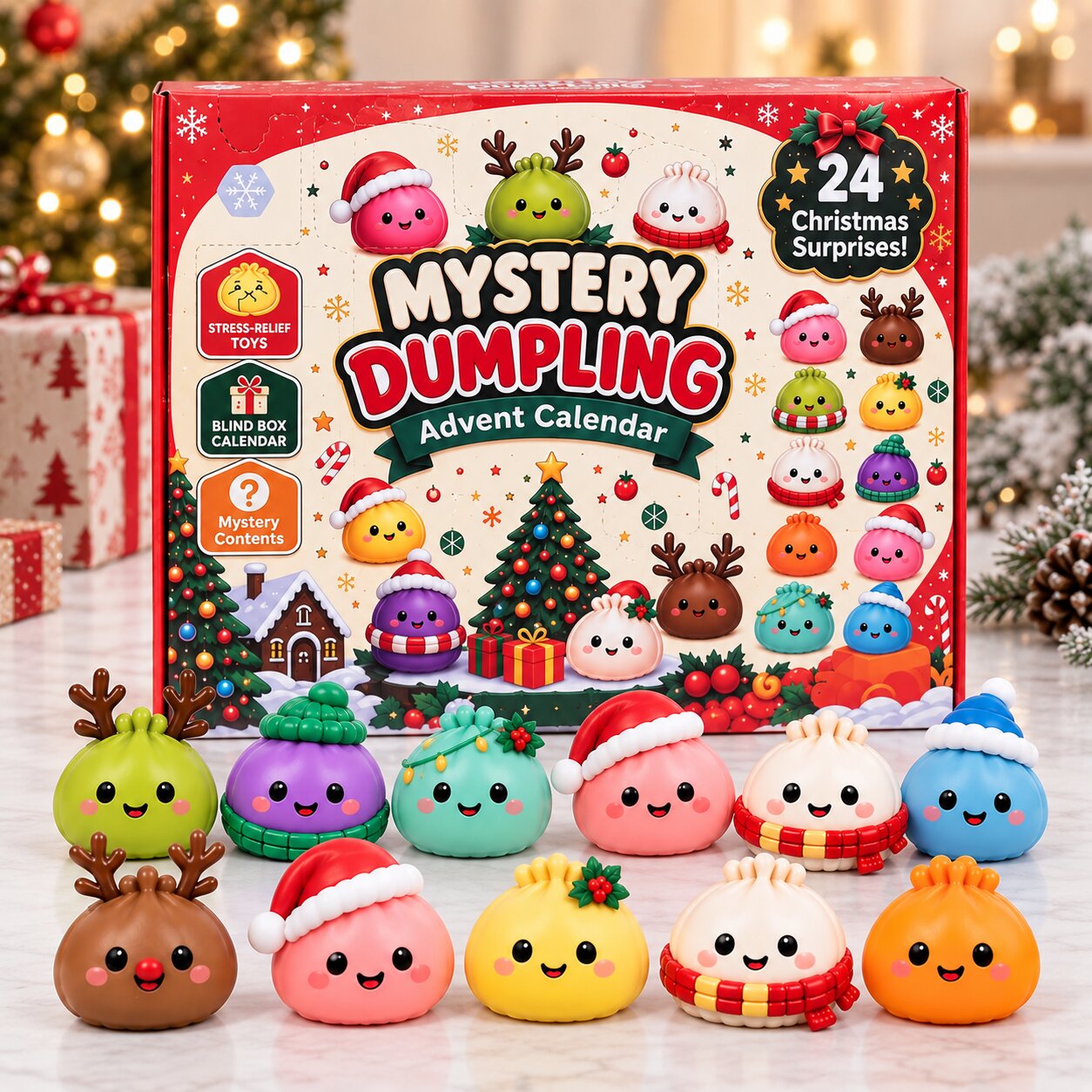 Calendario de Adviento Dumplings con 24 figuras squishy