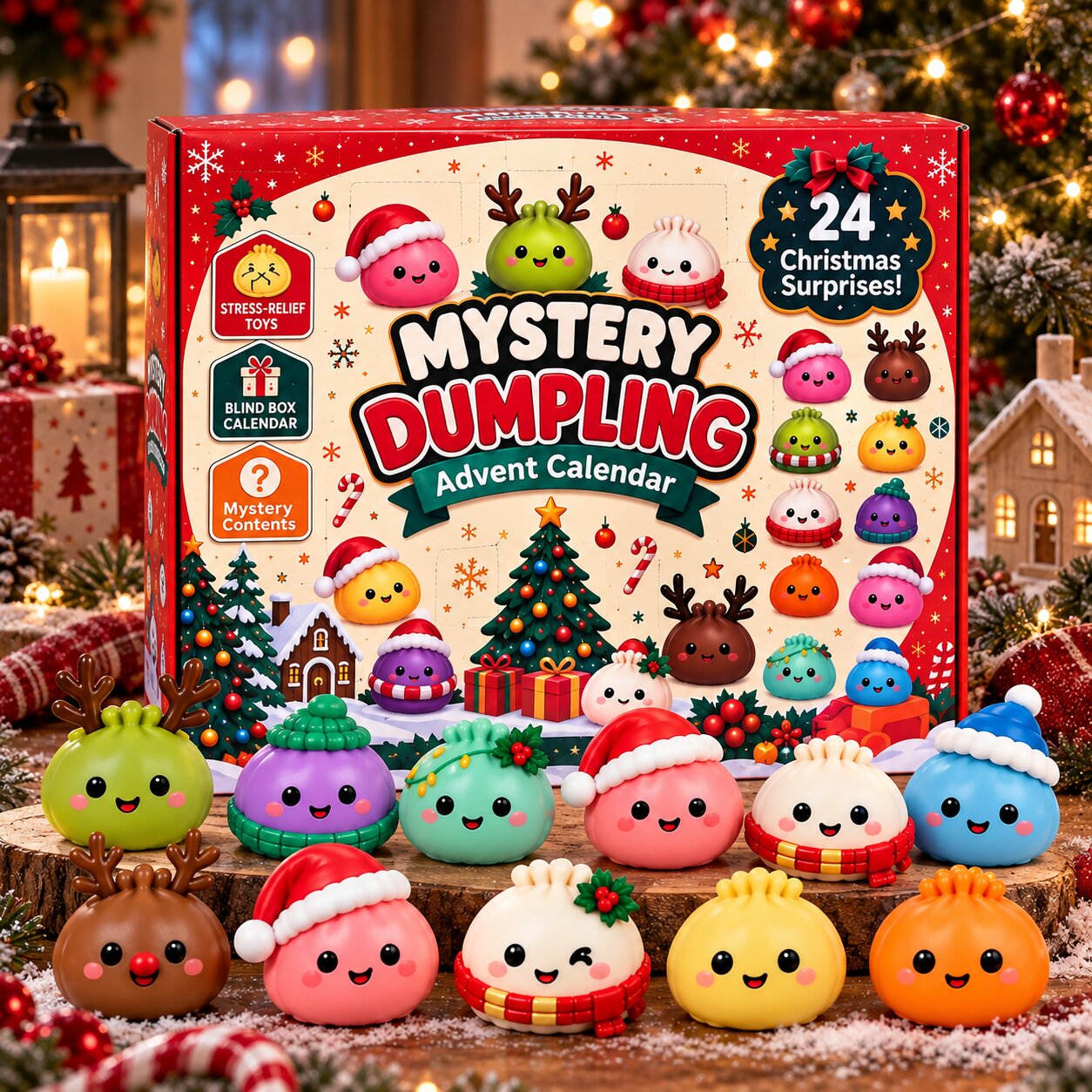 Calendario de Adviento Dumplings con 24 figuras squishy
