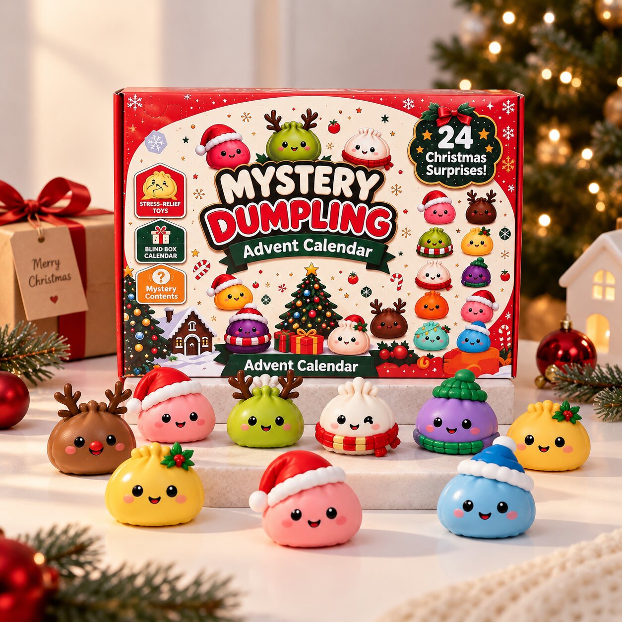 Calendario de Adviento Dumplings con 24 figuras squishy