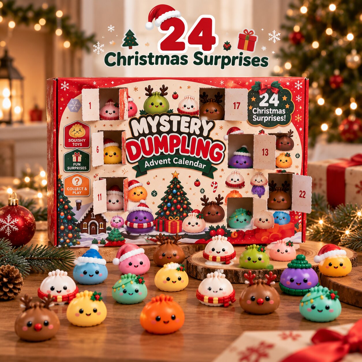 Calendario de Adviento Dumplings con 24 figuras squishy