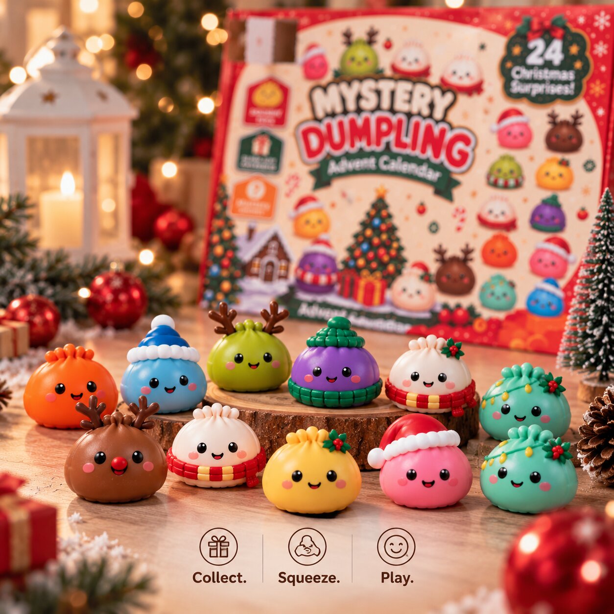 Calendario de Adviento Dumplings con 24 figuras squishy