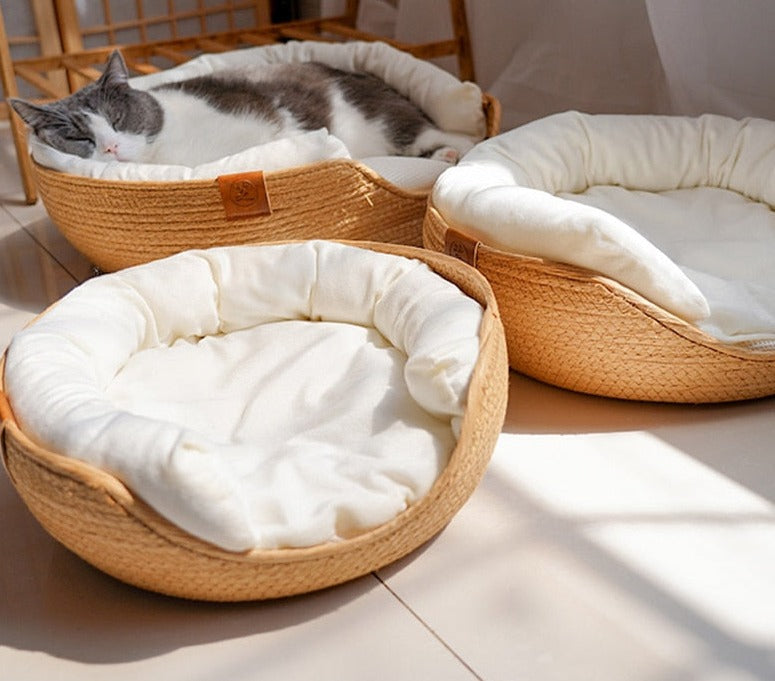 Cama para mascotas | Bambú trenzado y paredes laterales elevadas