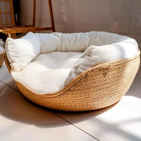 Cama para mascotas | Bambú trenzado y paredes laterales elevadas
