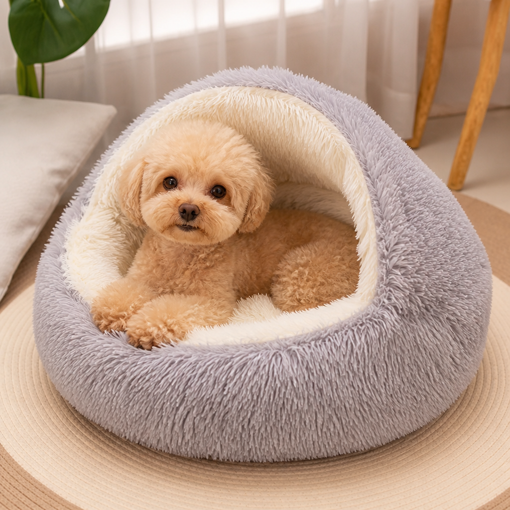 Cama semiabierta de felpa para mascotas (cojín extraíble lavable)