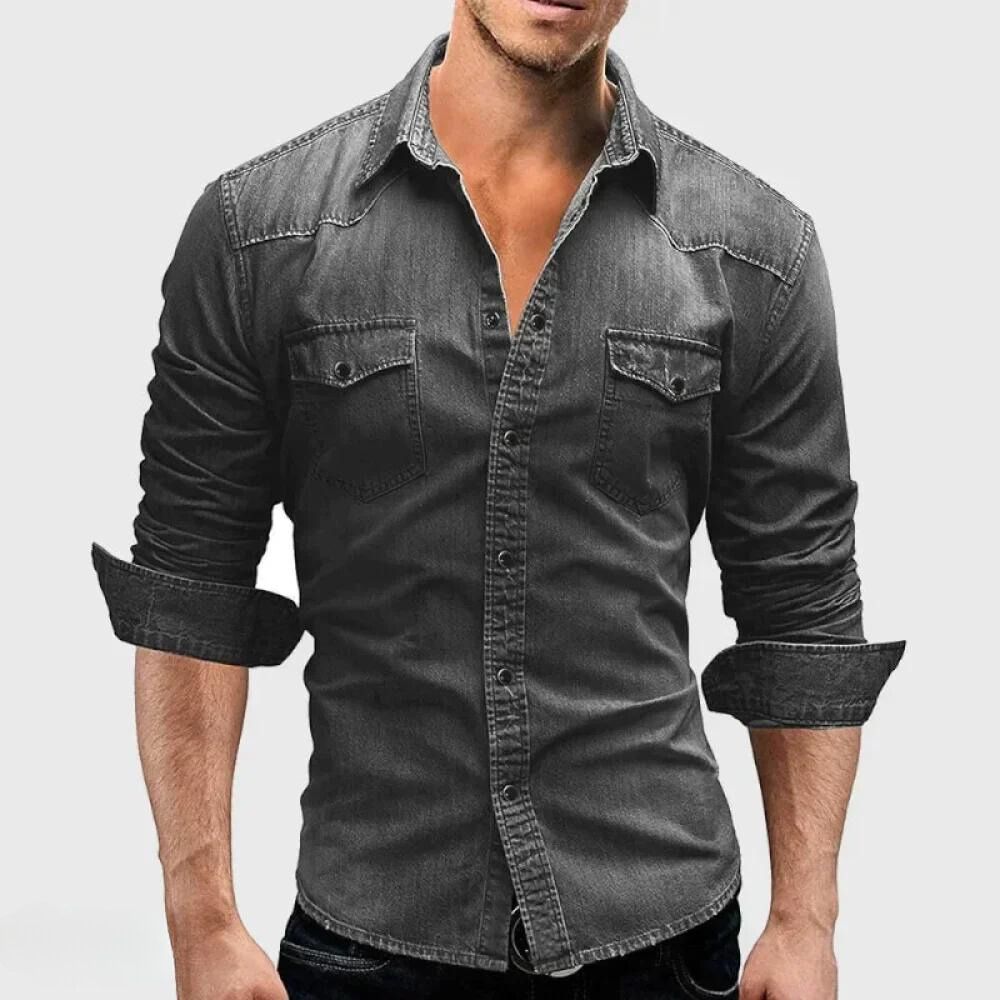 Camisa vaquera vintage con bolsillos para hombre - Estilo robusto