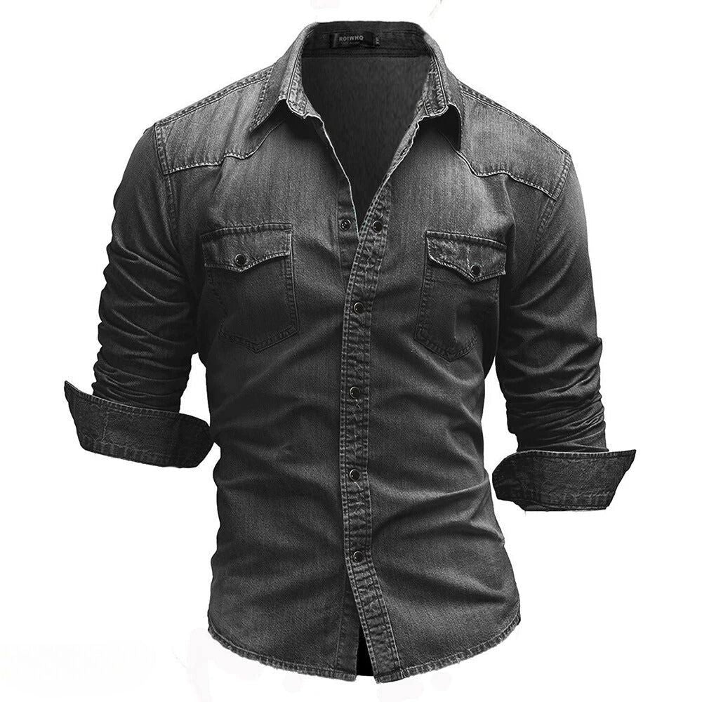 Camisa vaquera vintage con bolsillos para hombre - Estilo robusto