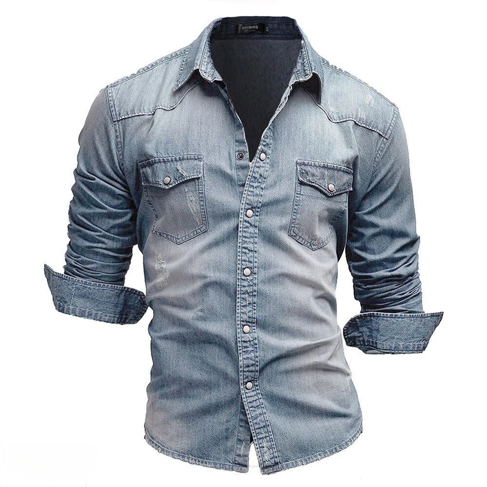 Camisa vaquera vintage con bolsillos para hombre - Estilo robusto