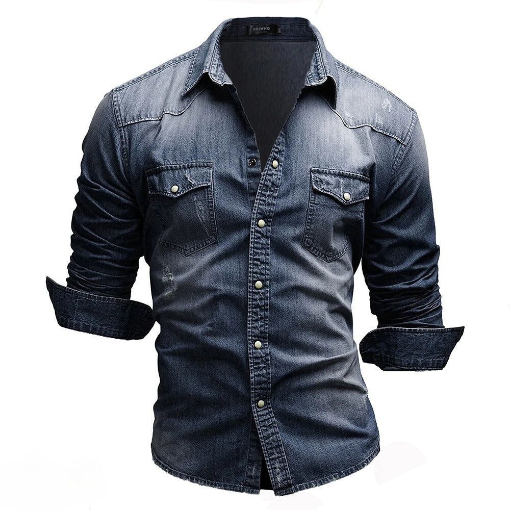 Camisa vaquera vintage con bolsillos para hombre - Estilo robusto