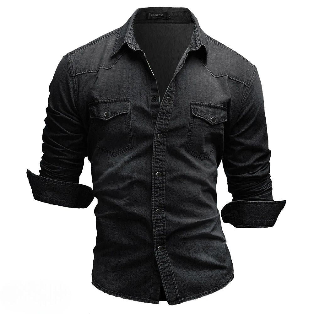 Camisa vaquera vintage con bolsillos para hombre - Estilo robusto