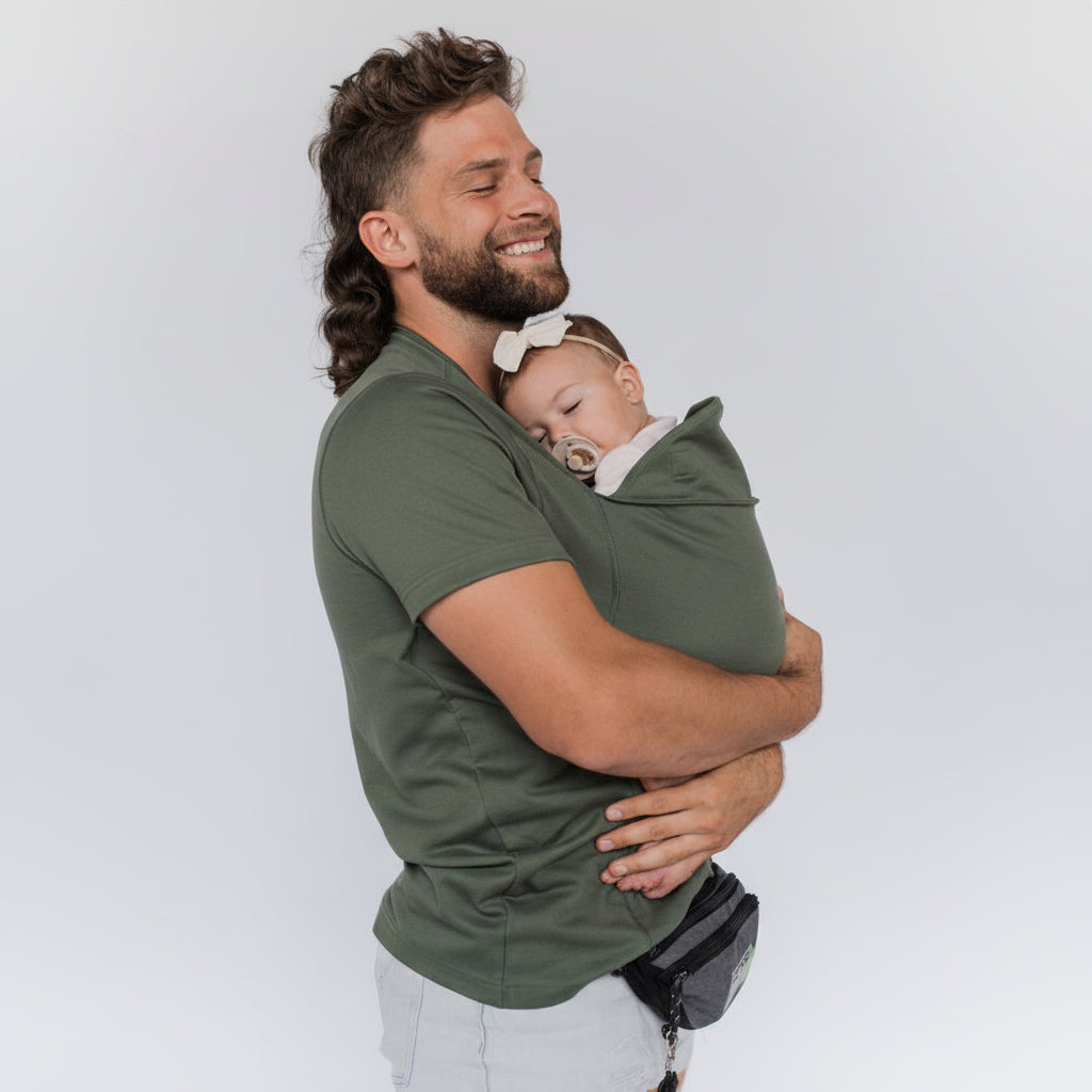 Camiseta de porteo con bolsillo integrado para bebé y algodón elástico, lavable a máquina