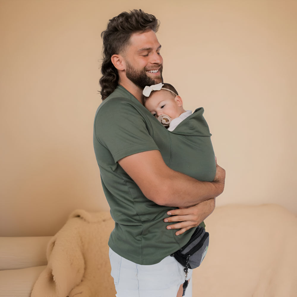 Camiseta portabebés manos libres estilo fular integrado