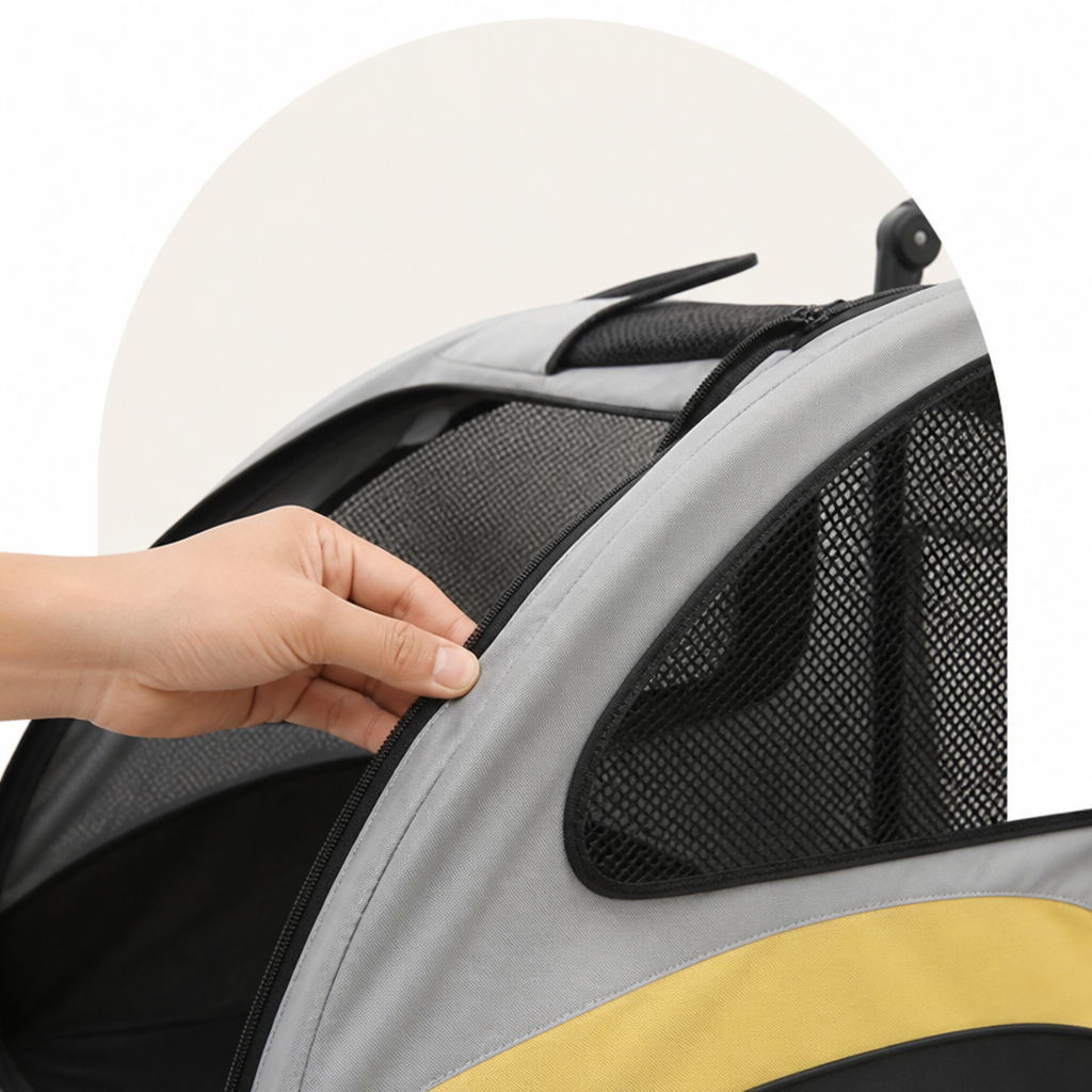 Carrito plegable de 4 ruedas con malla transpirable para mascotas