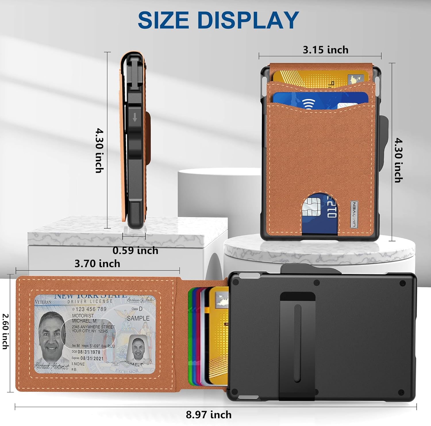 Cartera para hombre con compartimento para AirTag, carcasa de aluminio pop-up, pinza para billetes, ranuras de piel slim