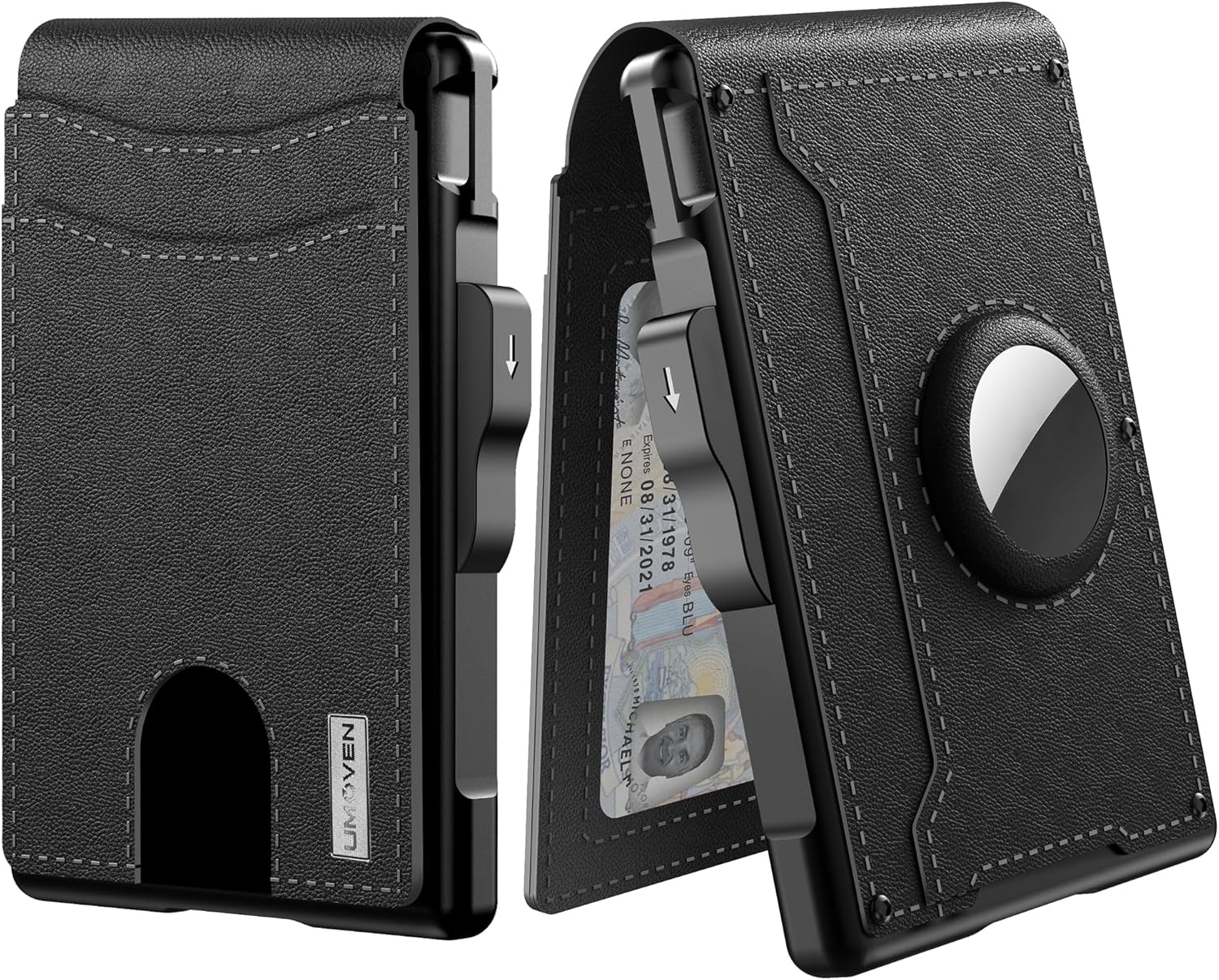 Cartera para hombre con compartimento para AirTag, carcasa de aluminio pop-up, pinza para billetes, ranuras de piel slim